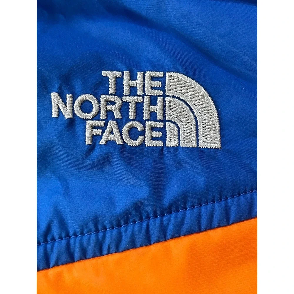 The North Face Boys Large Reversible Puffer Jacket Orange Blue Hooded Coat